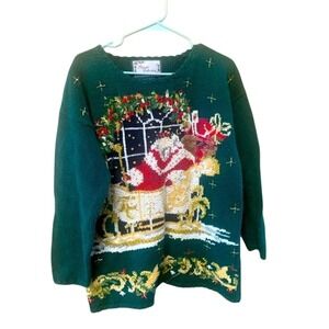 Private Collection Carolina Colours M. VTG  Knit Santa  Christmas Sweater Granny